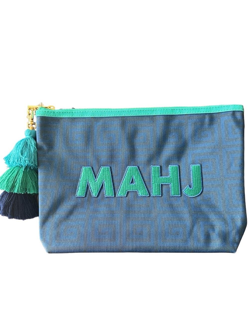 Jonathan Adler x Michaels Mahjong Pouch Navy Teal Tassel 9.5” x 8” NWT